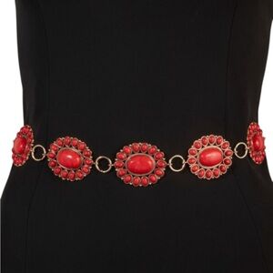 Boho Vintage Western Faux Turquoise & Silver Stone Pointed Concho Chain Belt